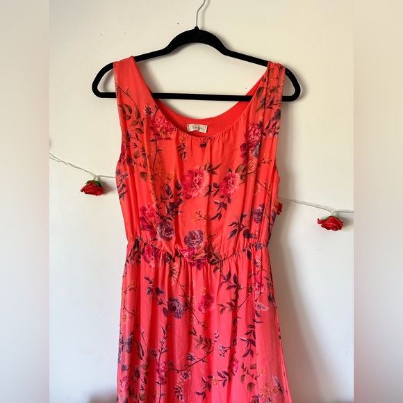 Italy 🇮🇹 Silk Pink Floral Vibrant Orange and Pink Tiered Maxi Sundress S M L - Picture 6 of 11